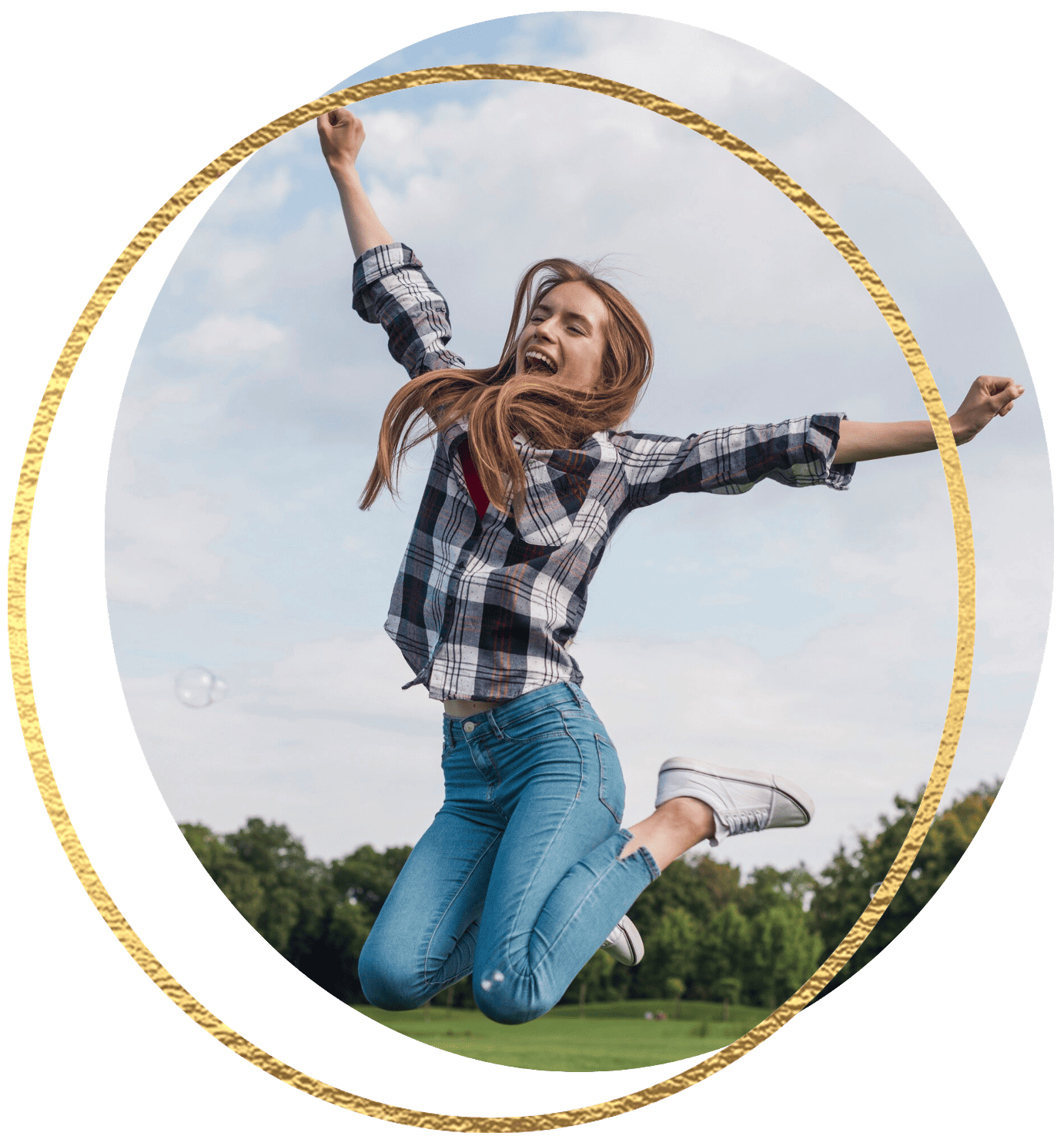 Femme heureuse + cercle doré Femme heureuse + cercle doré